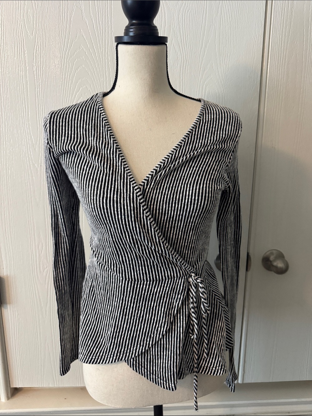 Striped Black and White Wrap Dress - Women's